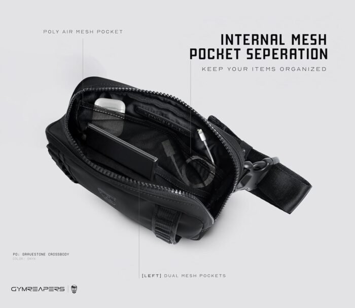 Gymreapers Travel Small Crossbody Bags for Men & Women with Hidden Pocket - Waterproof Crosssbody Fanny Pack for Men with Adjustable Shoulder Sling Belt for Traveling, Running & Hiking (Onyx) - Image 6