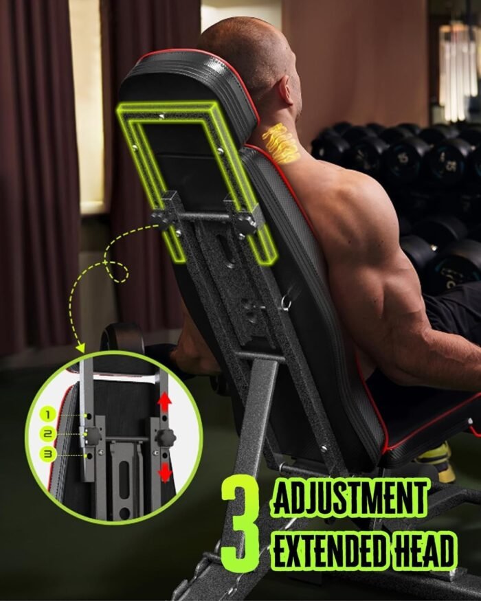 Adjustable Weight Bench for Bench Press, 880LBS Stable Workout Bench with Bench Press Rod/Extended Head, Foldable Weight Benches for Home Gym, Incline/Decline 90 Degree Bench Exercise Bench (Black) - Image 4