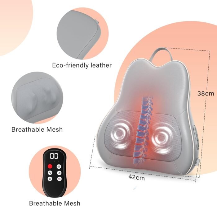 Rechargeable Back Massager for Chair, Back Pillow Support with Heat, Shiatsu Neck Massager for Pain Relief Deep Tissue, Lumbar Pillow Cordless with Remote Control (Car Adapter Included) - Image 6