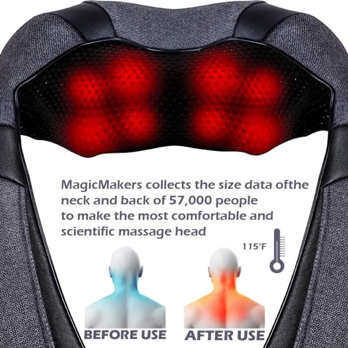 Mirakel Shiatsu Neck & Back Massager with Heat - Deep Tissue Neck, Back & Shoulder Pain Relief - Ergonomic Design Shoulder Massager, Electric Kneading Whole Body Massage Pillow Gifts for Women, Men - Image 9