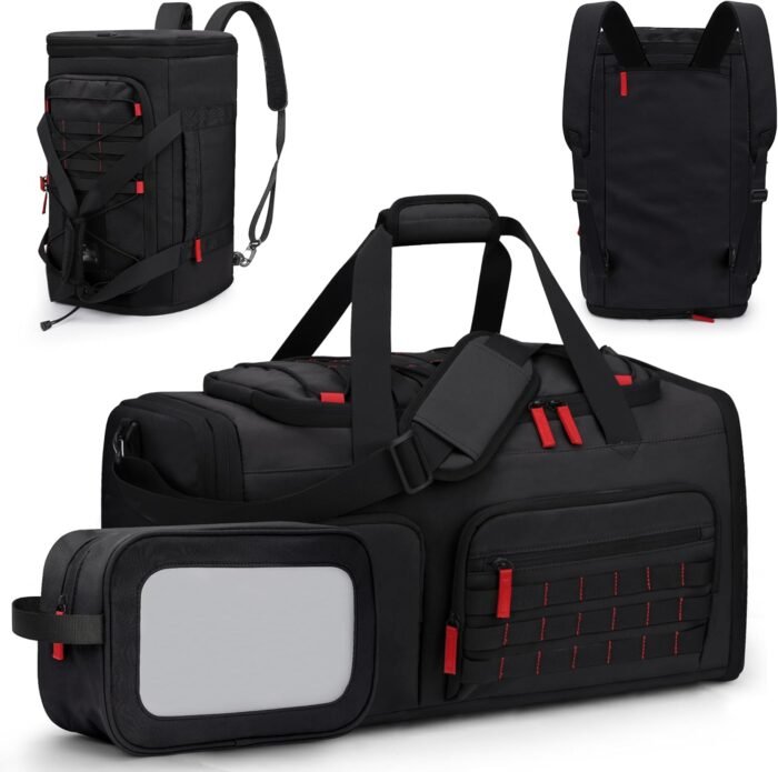 Gym Bags for Men Women, 45L Sports Travel Duffle Bag with Shoe Compartment, 3 in 1 Weekener Overnight Backpack with Wet Pocket, Black - Image 2