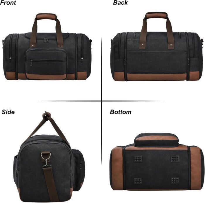 Litvyak Duffle Bag for Travel, 50L Canvas Travel Duffel Bags Overnight Weekend Gym Carry On Luggage Bag for Men & Women(Black) - Image 4