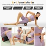 5 in1 Foam Roller Set, Trigger Point Foam Roller, Massage Roller Stick, Massage Ball, Resistance Band for Deep Muscle Massage Pilates Yoga,Fitness Exercise for Whole Body (Pure Black) - Image 8