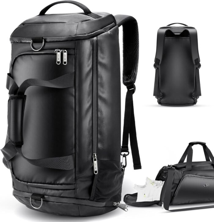 LOKASS Gym Bag for Men/Women-Duffle Sports Bag with Shoe Compartment, Carry On Weekender/Overnight Bag, Waterproof Gym Backpack Travel Bag for Camping (Black，Large) - Image 2