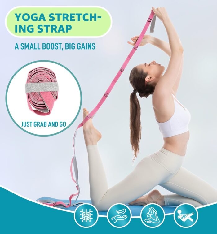 HiRui Stretching Strap Yoga Strap with Door Anchor, 14-Loops Non-Elastic Stretch Straps for Physical Therapy, Pilates, Dance, Gymnastics | Stretch Band with Workout Guide for Women & Men - Image 3
