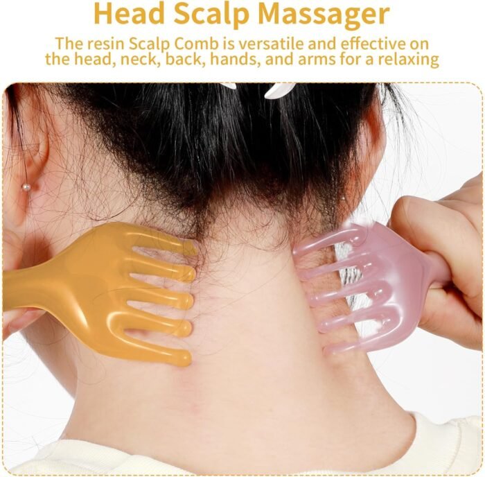 2Pcs Head Massager Manual Hair Scalp Massager Gua Sha Five Claw Massage Tool Comb Portable Handheld Resin Relax Tool for Father's Day Mother's Day Gifts (Amber; Cloud Brown) - Image 5