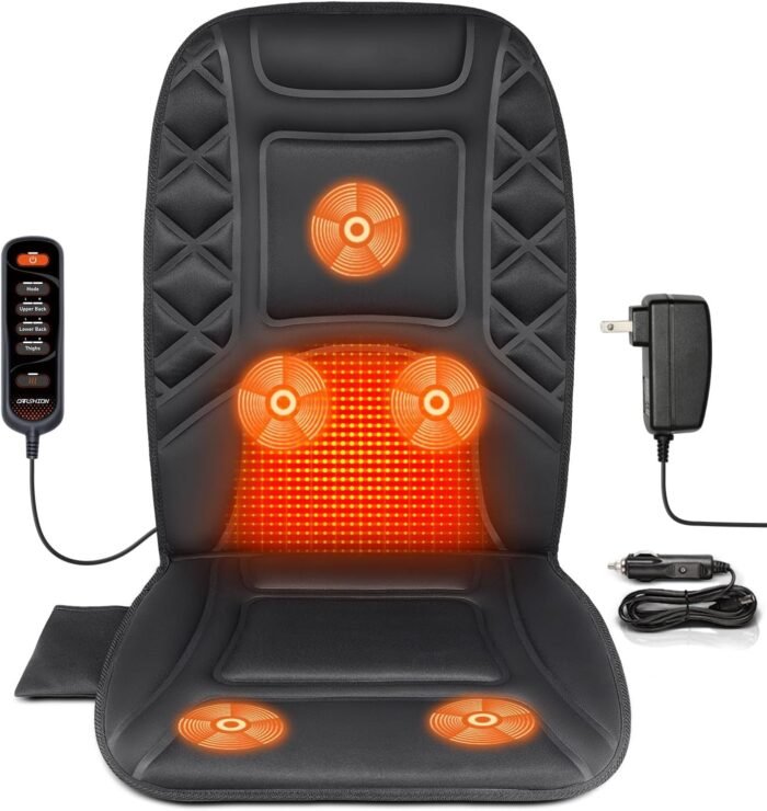 Back Massager with Heat,Heated Seat Cover Cushion with 5 Vibrating Massage Nodes & 2 Heat Levels Massage Chair Pad for Pain Relief Home Office Use - Image 2