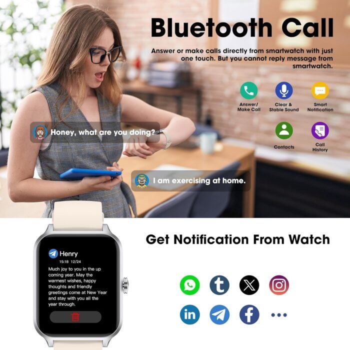 Smart Watch(Answer/Make Call), 1.69" Fitness Tracker with Heart Rate Blood Oxygen Monitor, Sleep Monitor Health Tracker, 100+ Sports Modes, Step Counter, IP68 Waterproof Fitness Watch for Android iOS - Image 3