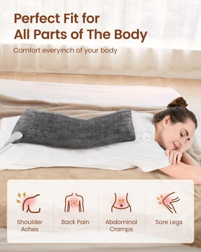 RENPHO Heating Pad for Back Pain & Period Cramps, FSA HSA Eligible, 12" x24‘’ Electric Heat Pad for Neck and Shoulder, Birthday Gifts for Women Men Mom Dad, ETL Certified, Machine Washable (Gray) - Image 7