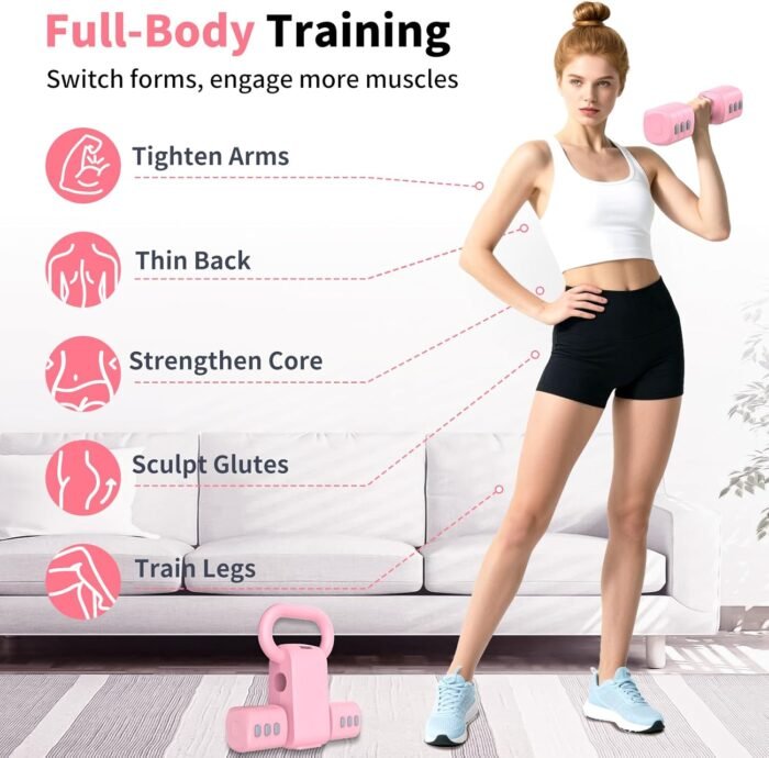 2-in-1 Adjustable Dumbbells Set, 4 Levels Weight Dumbbells Set for Women Men, Each 2.2/3.3/4.4/5.5lb Hand Weights with Kettlebell Form for Home Gym Exercise Training - Image 6