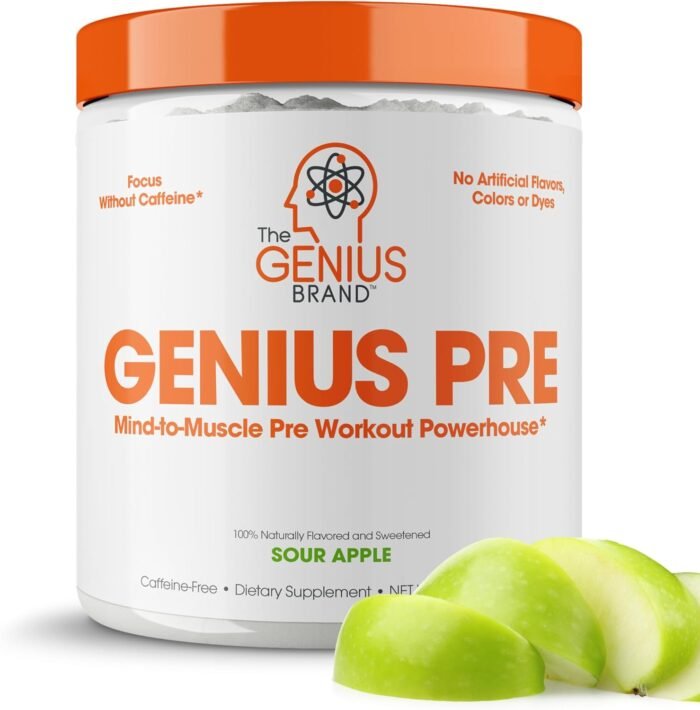 Genius Pre Workout Powder, Sour Apple - All-Natural Nootropic Pre-Workout & Caffeine-Free Nitric Oxide Booster Supplement with Beta Alanine & Alpha GPC - No Artificial Flavors, Sweeteners, or Dyes - Image 2