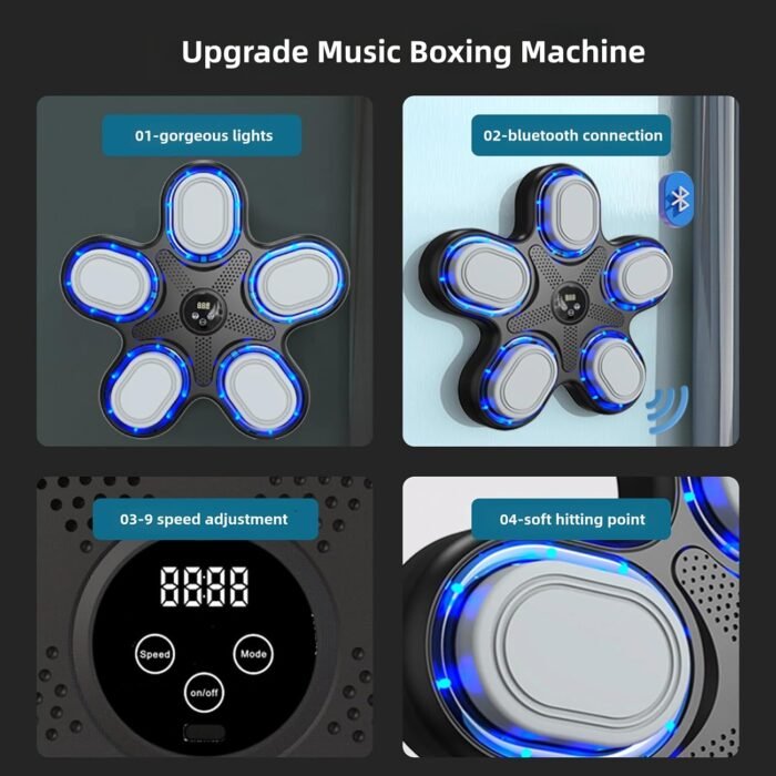 2025 Music Boxing Machine with Boxing Gloves, Smart Bluetooth Boxing Machine with LED Electronic Wall Mounted, Music Boxing Target Workout Punching Equipment for Home(Upgrade) - Image 3