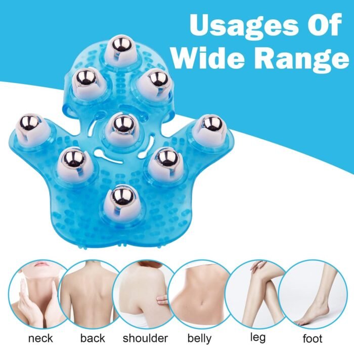Handheld Massage Ball for Muscle Back Neck Joint Foot Shoulder Leg Pain Relief - Palm Shaped Massage Tool with Roller Balls, Portable Design, Blue - Image 5