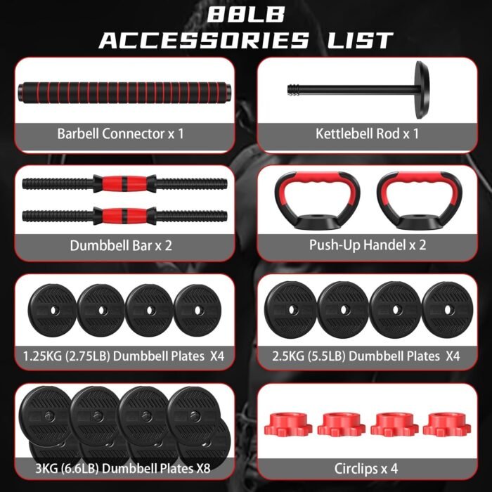 Adjustable Weight Dumbbell Set, 4 In1 Dumbbells Set Used As Barbell, Kettlebells, Push Up Stand, Fitness for Women Men Home Gym Workout Exercise Strength Training Versatile Weights Quipment - Image 5