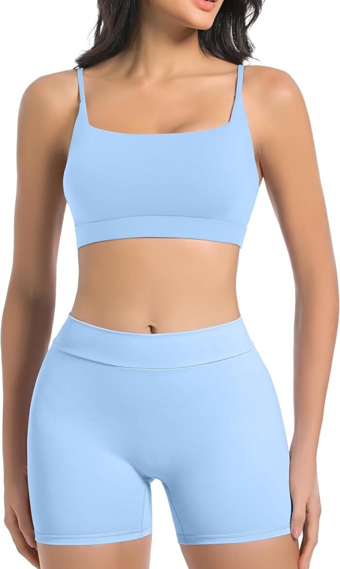 Women'S Workout Sets 2 Piece High Waisted V Back Yoga Shorts Halter Sports Bras Gym Fitness Clothes Tracksuit Yoga - Image 3