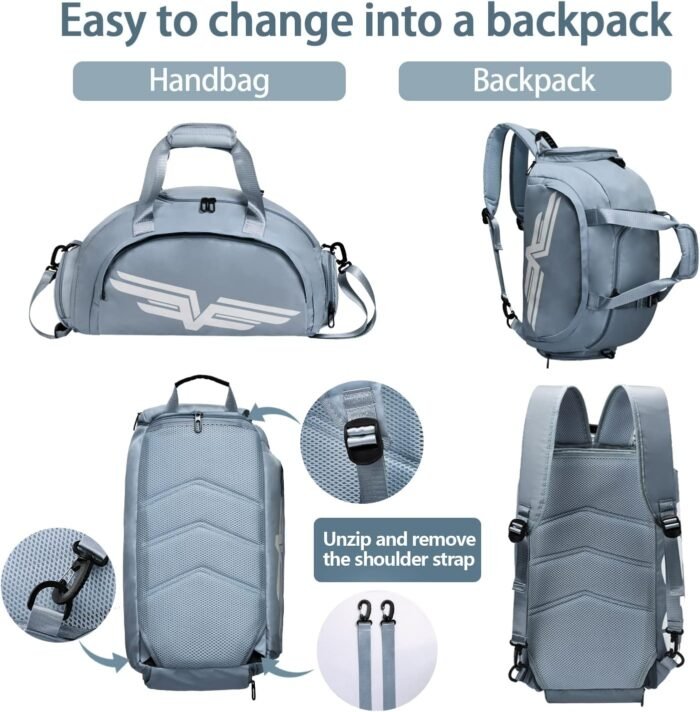 FIORETTO 30L Sports Gym Duffle Bag with Wet Pocket & Shoe Compartment, Weekender Hospital Overnight Bag for Women, Sports Holdall Backpack - Image 5