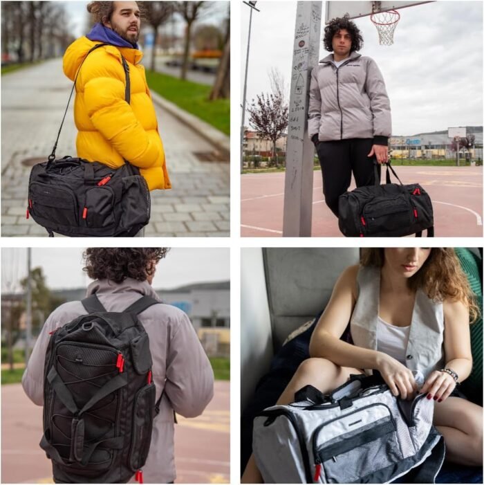 BAGSMART Gym Bag for Women & Men, 35L Sports Travel Duffel Bag with Shoe Compartment，Anti-Theft Carry On Weekender Bag for Airplane, Water Resistant Workout Overnight Backpack for Travel Gym,Grey - Image 3