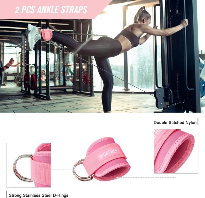G4Free 9Pcs Barbell Pad Set for Squat, Hip Thrusts, Lunges, Leg day, Standard Olympic Bars with 2 Gym Ankle Safety Straps, 3 Hip Resistance Bands, 2 Lifting Strap, Barbell Pad, and Carry Bag - Image 6