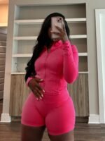 Vssjavun Women 2 Piece Outfits Sweatsuit Sets Long Sleeve Full Zip Workout Jacket Bodycon Shorts Set Tracksuit Loungewear - Image 5