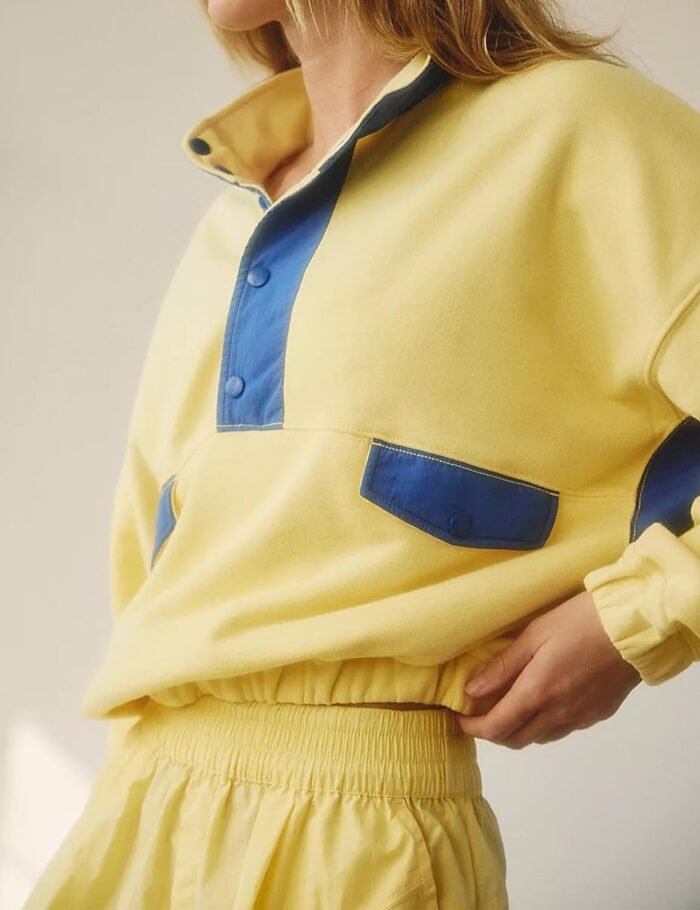 Womens 2 Piece Short Sets Loose Color Block Sweatshirts Short Set and Summer Long Sleeve Pullover Tracksuit with Pocket - Image 4