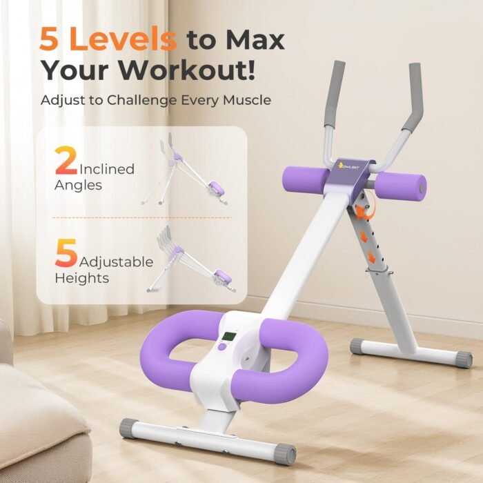 Ab Machine, Adjustable Ab Trainer Machine for Abs Workout at Home Gym, Foldable, Knee Protection, Abdominal Trainer for Stomach Workout Purple - Image 4