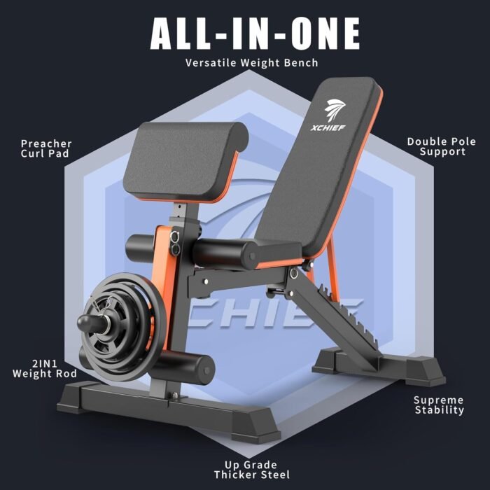 Adjustable Weight Bench - 1000LBS Heavy Duty Foldable Workout Bench Press with Leg Extension and Preacher Pad, Flat/Incline/Decline, Sit Up Bench for Full Body Strength Training at Home Gym - Image 8