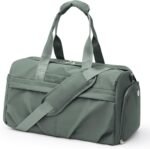 Gym Bag for Women Men with Shoe Compartment, Sport Duffel Bag, Waterproof Travel Weekender Overnight Carry on Bag for Yoga with Trolley Sleeve, Green - Image 2