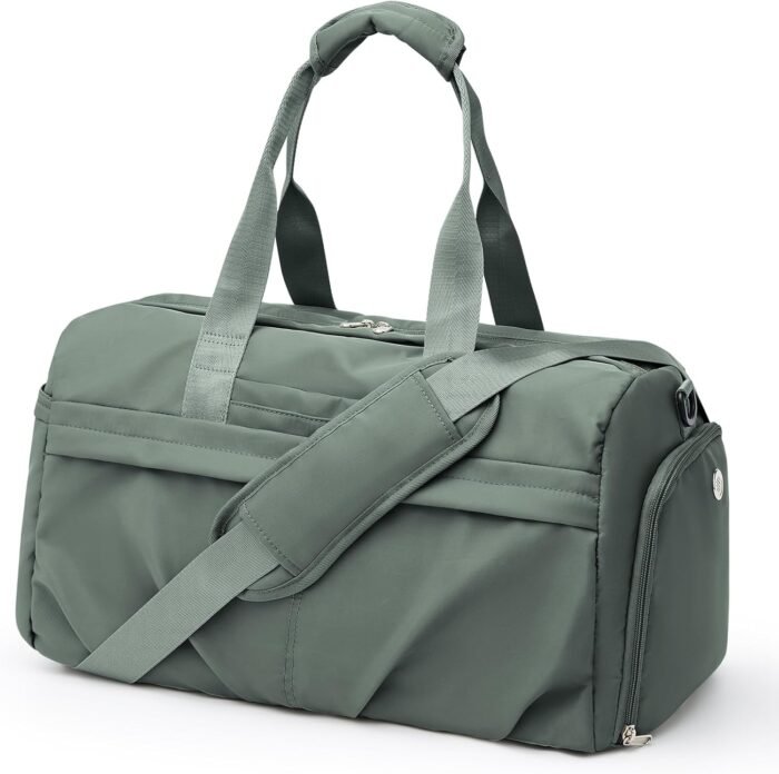 Gym Bag for Women Men with Shoe Compartment, Sport Duffel Bag, Waterproof Travel Weekender Overnight Carry on Bag for Yoga with Trolley Sleeve, Green - Image 2