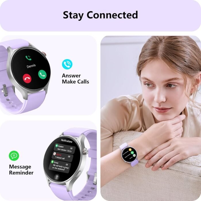 aeac Smart Watch for Women, AMOLED Ultra-Clear Screen Activity Trackers with Heart Rate/Sleep/SpO2 Monitor, Smartwatch for iPhone/Samsung/Android, 110+ Sport Modes (Gray, S/M/L, Purple) - Image 4
