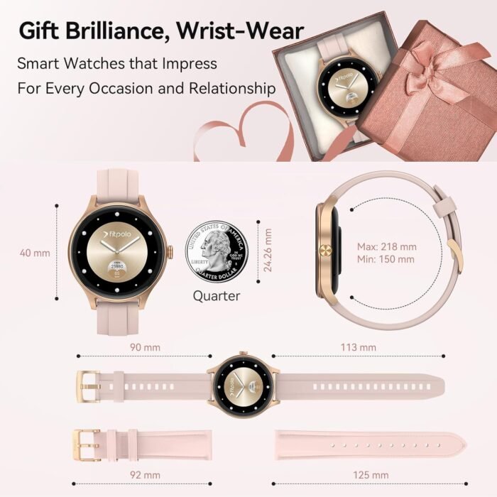 Fitpolo Smart Watches for Women (2 Bands), 1.27" Stylish Smartwatch, IP68 Waterproof Fitness Tracker with Bluetooth Calls (Make/Answer), Heart Rate/SpO2/Sleep Monitor, 7 Days Battery - Pink - Image 9