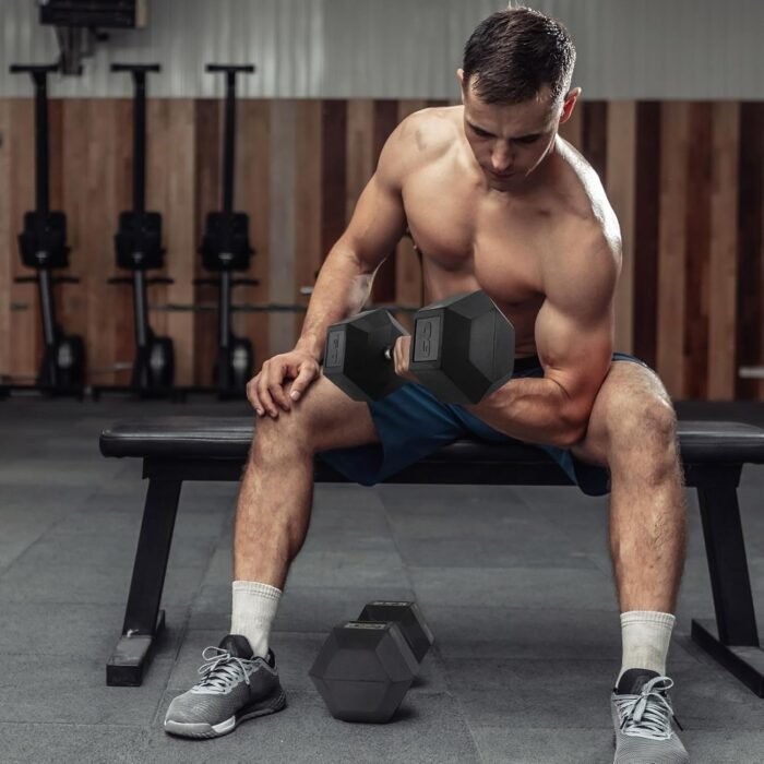 LIFERUN Rubber Grip Dumbbells Rubber Coated Cast Iron, with Anti-Slip Hex Black Dumbbell, Free Weights Dumbbell Set, 60lb/ 65lb/ 70lb/ 75lb dumbbells set of 2 - Image 7