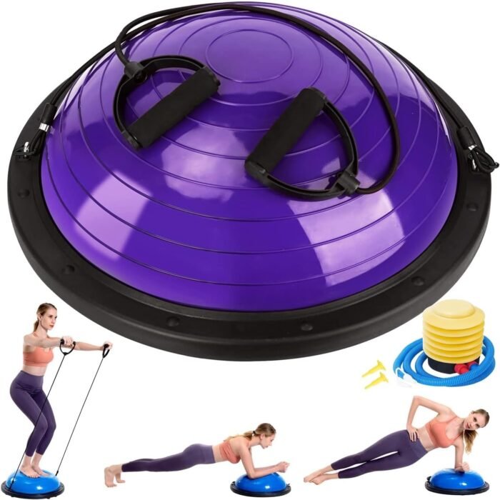 Half Balance Ball Trainer, Half Yoga Exercise Ball with Resistance Bands and Foot Pump, Balance Trainer for Stability Training, Strength Exercise Fitness, Home Gym Workout Equipment - Image 2
