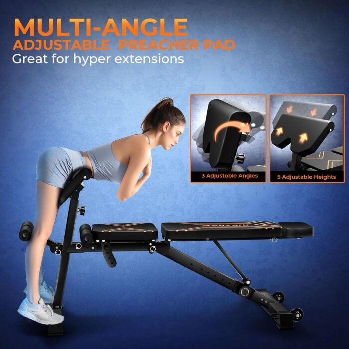 900LBS Adjustable Weight Bench, Multi-Functional Workout Bench Press with Preacher Curl Pad for Home Gym Exercise, Roman Chair Ab for Hyper Back Extension, Flat Incline Decline Bench for Full Body - Image 6