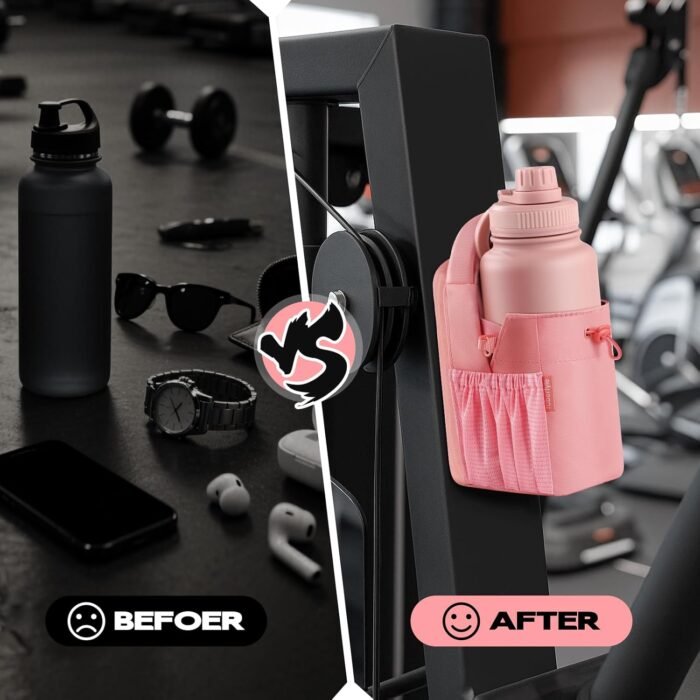 Magnetic Gym Sling Bag with Bottle holder for Men or Women |24 32 40 oz or diameter 3.9" Bottle holder| 6 pound magnetic force | Waterproof zipper | Airtag holder | Key chain (pink) - Image 7