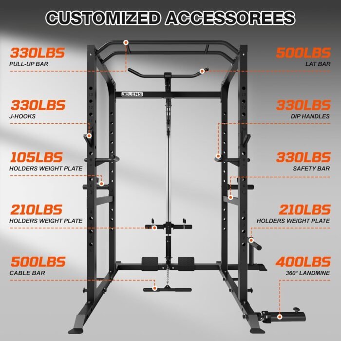 S21 Power Cage, Multi-Function Power Rack with Adjustable Cable Crossover System, 2000LBS Squat Rack for Home Gym with More Training Attachments - Image 8