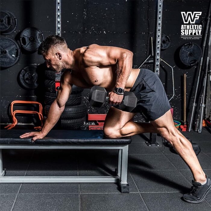 WF Athletic Supply Rubber Encased Hex Dumbbells with Rubber Grip Contoured Handle for Muscle Toning, Strength Building & Full Body Workout - Image 9