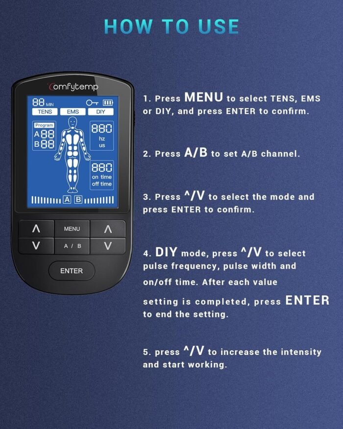 Comfytemp TENS Unit Muscle Stimulator for Pain Relief Therapy, FSA HSA Eligible TENS Machine with 24 Modes and DIY, Dual Channel EMS Unit, Pulse Muscle Massager for Back, Shoulder, Sciatica, Knee - Image 9