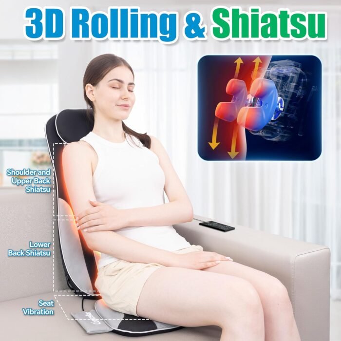 Shiatsu Back Massager with Heat, Massager Chair Pad for Pain Relief Deep Tissue with Smart Timer, Kneading Seat Cushion Vibration for Office, Home, and Travel Use - Image 3