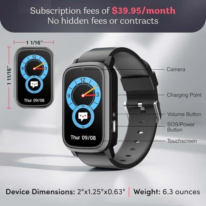 Cellular Medical Alert Smart Watch with Emergency Button for Elderly, 24/7 Monitoring, Fall Detection for Seniors, Water-Resistant Watch with 2-Way Communication, GPS Tracking, Heart Rate Monitor - Image 3