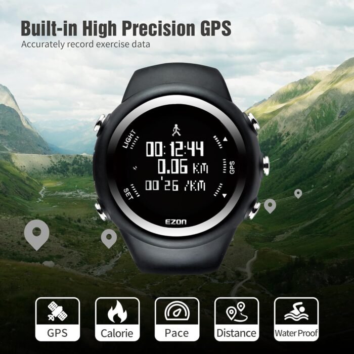 EZON GPS Running Watch with Speed Distance Pace Alarm and Calorie Counter and Stopwatch for Men T031 Black - Image 3
