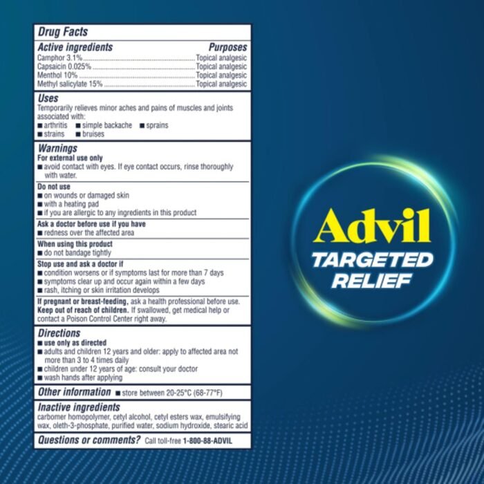 Advil Targeted Relief Pain Relieving Cream with Massage Applicator, Up to 8 Hours of Powerful Relief of Minor Arthritis Pain, Joint Pain, Lower Back Pain and Muscle Pain, 2.5 oz - Image 9