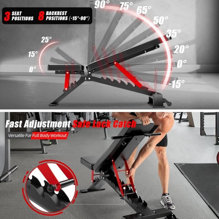 Adjustable Weight Bench - Workout Bench for Home Gym, Foldable 1300lb Capacity Heavy Duty Full Body Workouts Exercise Strength Training Benches with Incline/Flat/Decline Positions & Space-Saving - Image 7