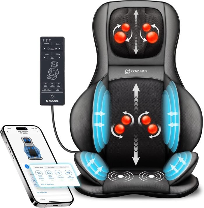 COMFIER Shiatsu Neck Back Massager with Heat,2D/3D Massage Chair Pad with App Control,Deep Tissue Kneading Massage Chair Pad with Compression,Chair Massager for Full Body,Gifts for Mom,Dad, Black - Image 2