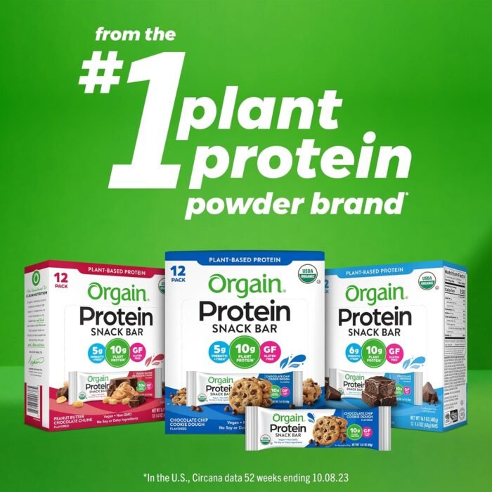 Orgain Organic Vegan Protein Bars, Peanut Butter Chocolate Chunk - 10g Plant Based Protein, Low Calorie Healthy Snacks, No Lactose or Soy Ingredients, Gluten Free, Non-GMO - 1.41 Oz (Pack of 12) - Image 5