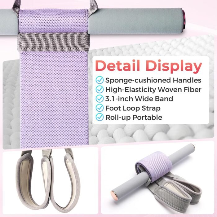 Fabric Resistance Band with Handles & 2 Foot Loops - 120lb Exercise Band for Home Workout, Yoga & Full-Body Training, Leg Arm Chest Wrist - Portable Home Fitness Tools for Women - Image 5
