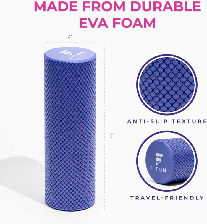 Recovery Foam Roller - High Density Travel Foam Roller for Muscle Massage and Deep Tissue Relief - Compact and Portable for Exercise, Travel, and Fitness - 12"x4", Purple - Image 5