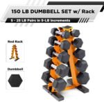 WF Athletic Supply 5-25Lb Rubber Coated Hex Dumbbell Set with A Frame Storage Rack Non-Slip Hex Shape for Muscle Toning, Strength Building & Weight Loss - Multiple Choices Available - Image 3
