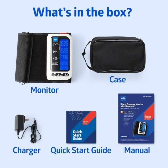 Medline Bluetooth Blood Pressure Monitor, Attached Universal Upper Arm Cuff, Digital LCD Display, Medline Health App Integration, Store Up to 120 Readings, Charger Cable and Carrying Case Included - Image 7