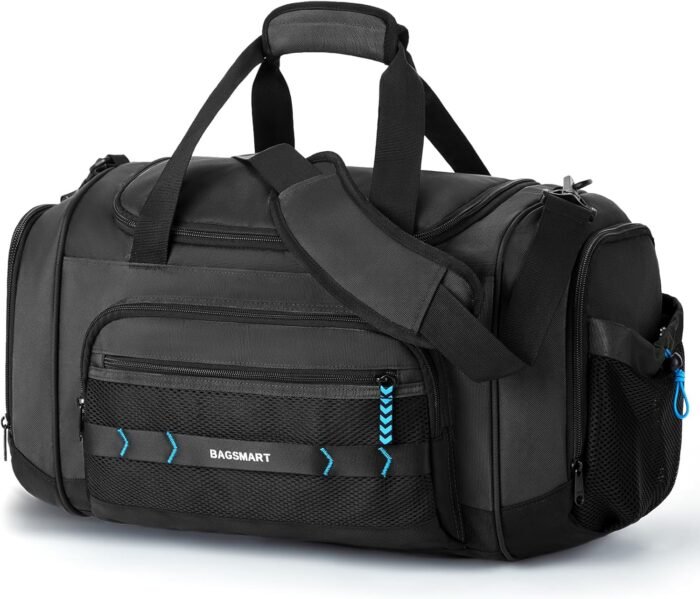 BAGSMART Gym Bag for Men & Women, Sports Travel Duffel Bag Carry-on Bag, Lightweight Weekend Overnight Bag with Shoe Compartment & Wet Pocket, Water-resistant Workout Duffle Bag for Travel Gym -Black - Image 2
