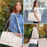 ETRONIK Weekender Overnight Bags for Women, Large Travel Duffle Bags with Shoe Compartment & Wet Pocket, Carry On Tote Bag Gym Duffel Bag with Toiletry Bags for Hospital 3 Pcs Set, Large Size, Beige - Image 7